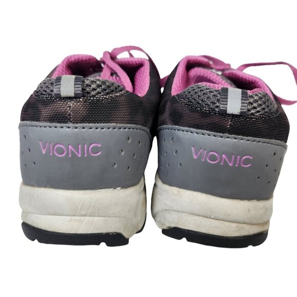 Vionic Womens Sneakers Sz 8.5 Gray & Pink Leopard Print Arch Support Lace-Up Lig - Picture 5 of 8